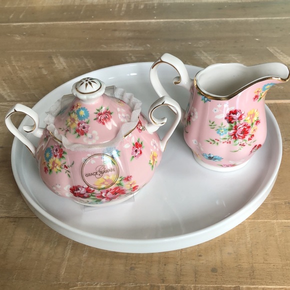 GRACE TEAWARE Pink Sugar Bowl & Cream Holder Set 🌸 NWT 🌸 Fine Porcelain 🌸 - Picture 1 of 16